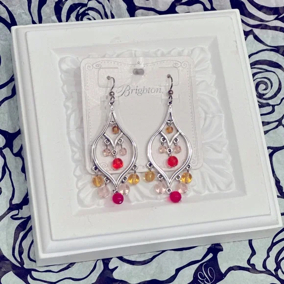 Brighton Silver and Red Dangle Earrings - Picture 1 of 2
